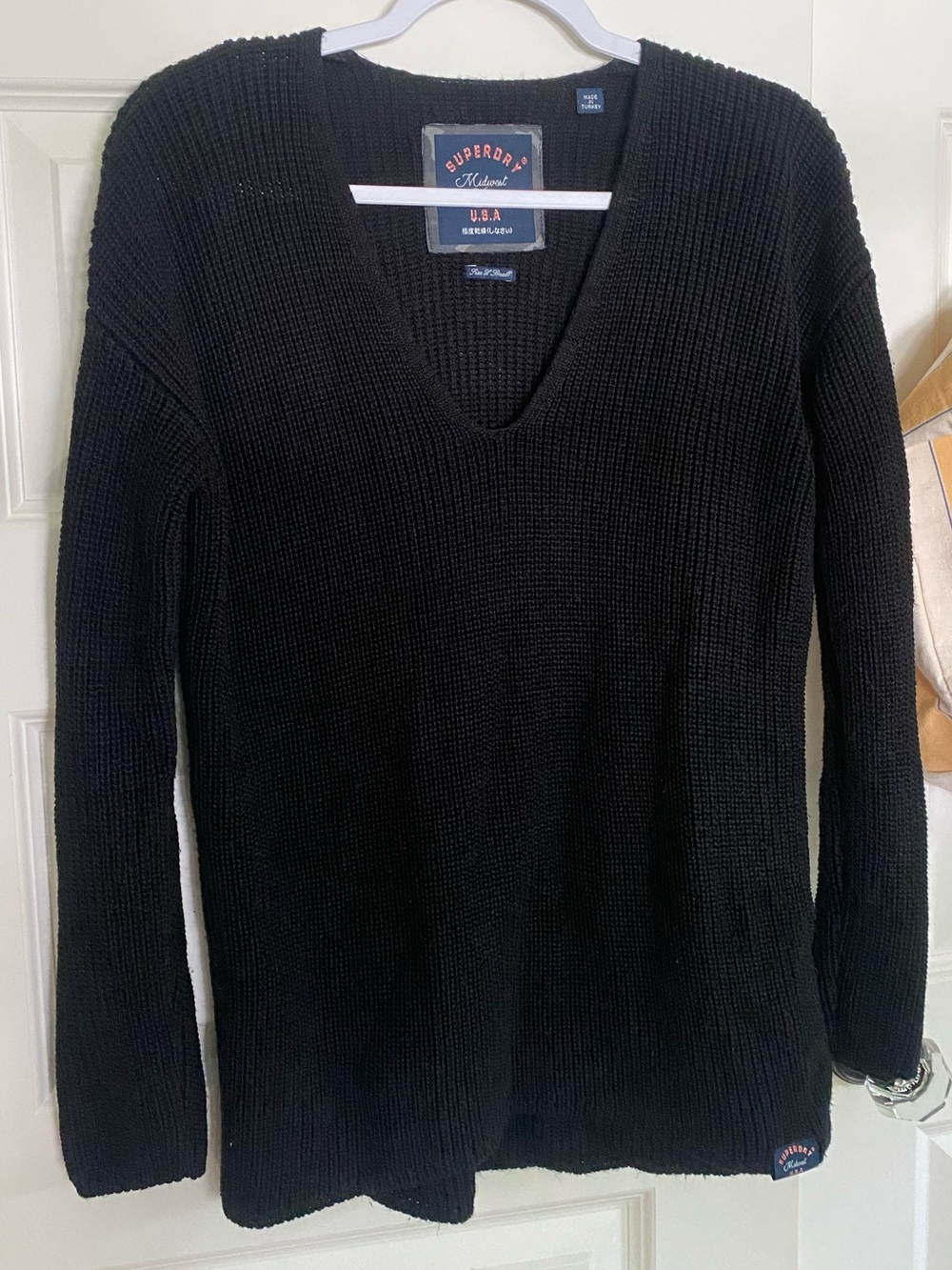 Superdry Black Ribbed V-Neck Sweater